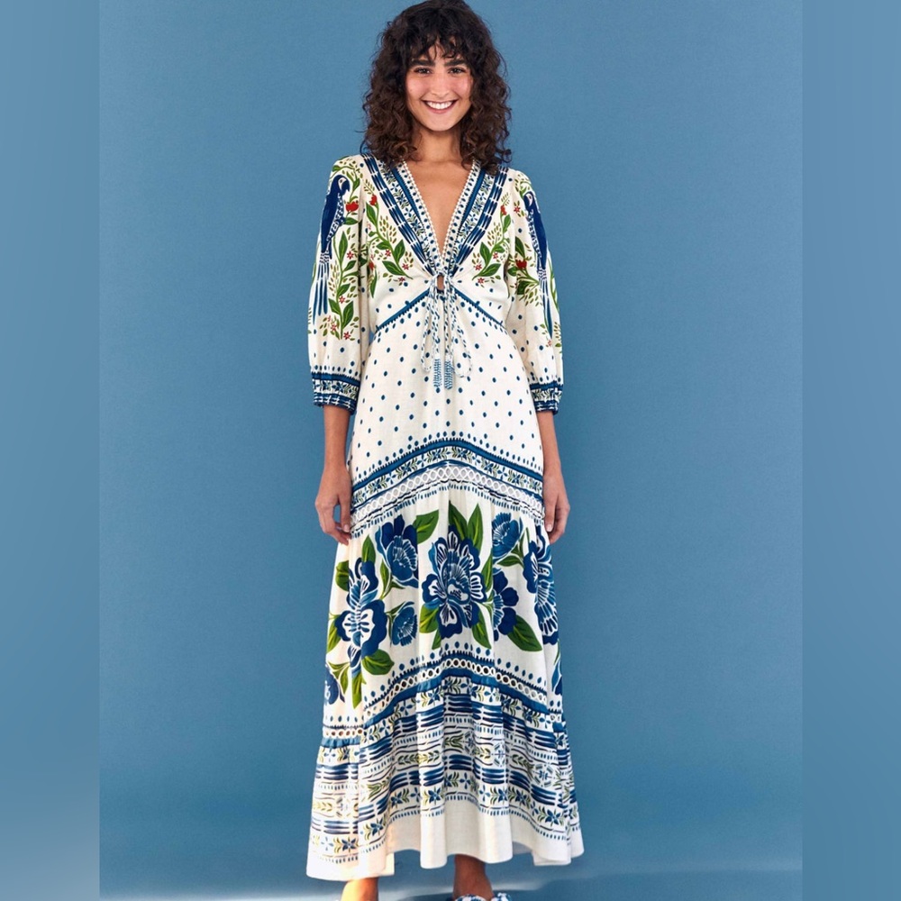 FARM Rio Off White Macaw Flight Maxi Dress